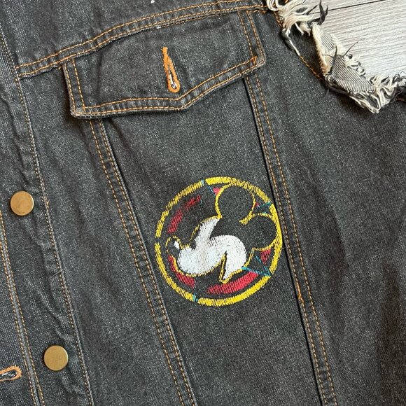 Vintage 90s Mickey & Co. Black Denim Vest Mickey Mouse Biker Rock Disney Size S - Picture 3 of 6